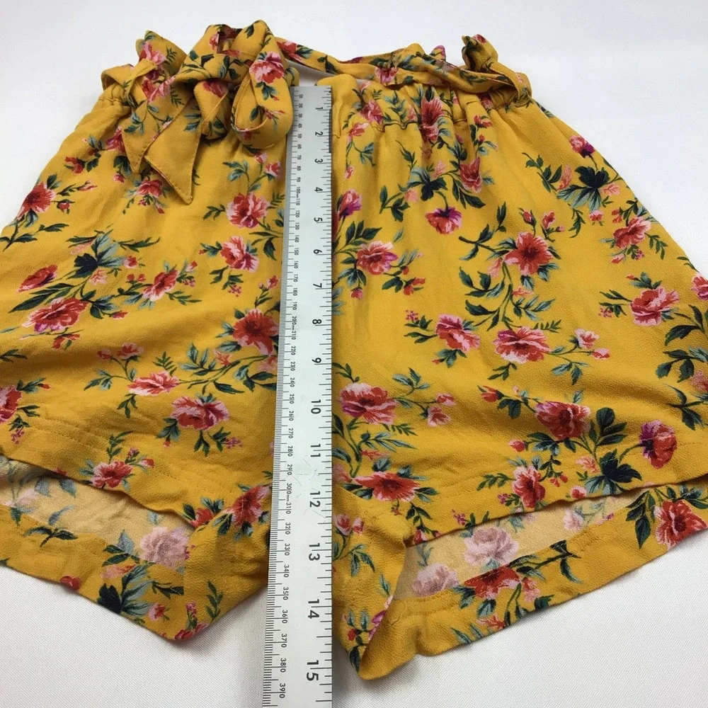 American Eagle Floral‎ Shorts High Waist Paper Bag Waist Yellow XXS - Picture 9 of 10